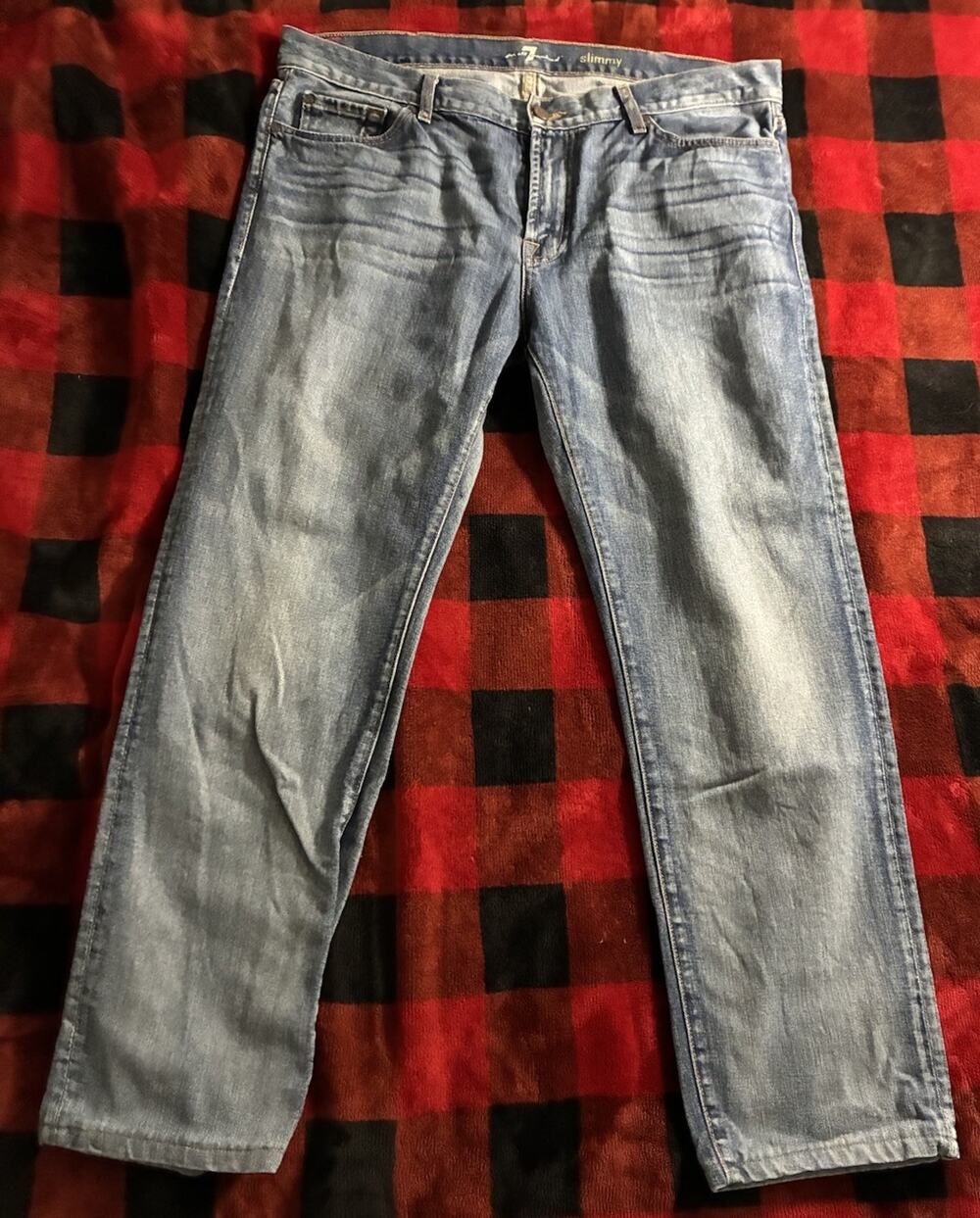7 For All Mankind Men Blue Denim Straight Jeans Size 40 vintage made in USA Y2K